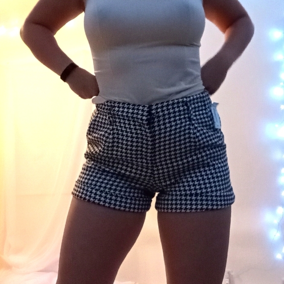 Large Houndstooth Pleated Dress Shorts business casual belt loops trouser Knit - Picture 1 of 13